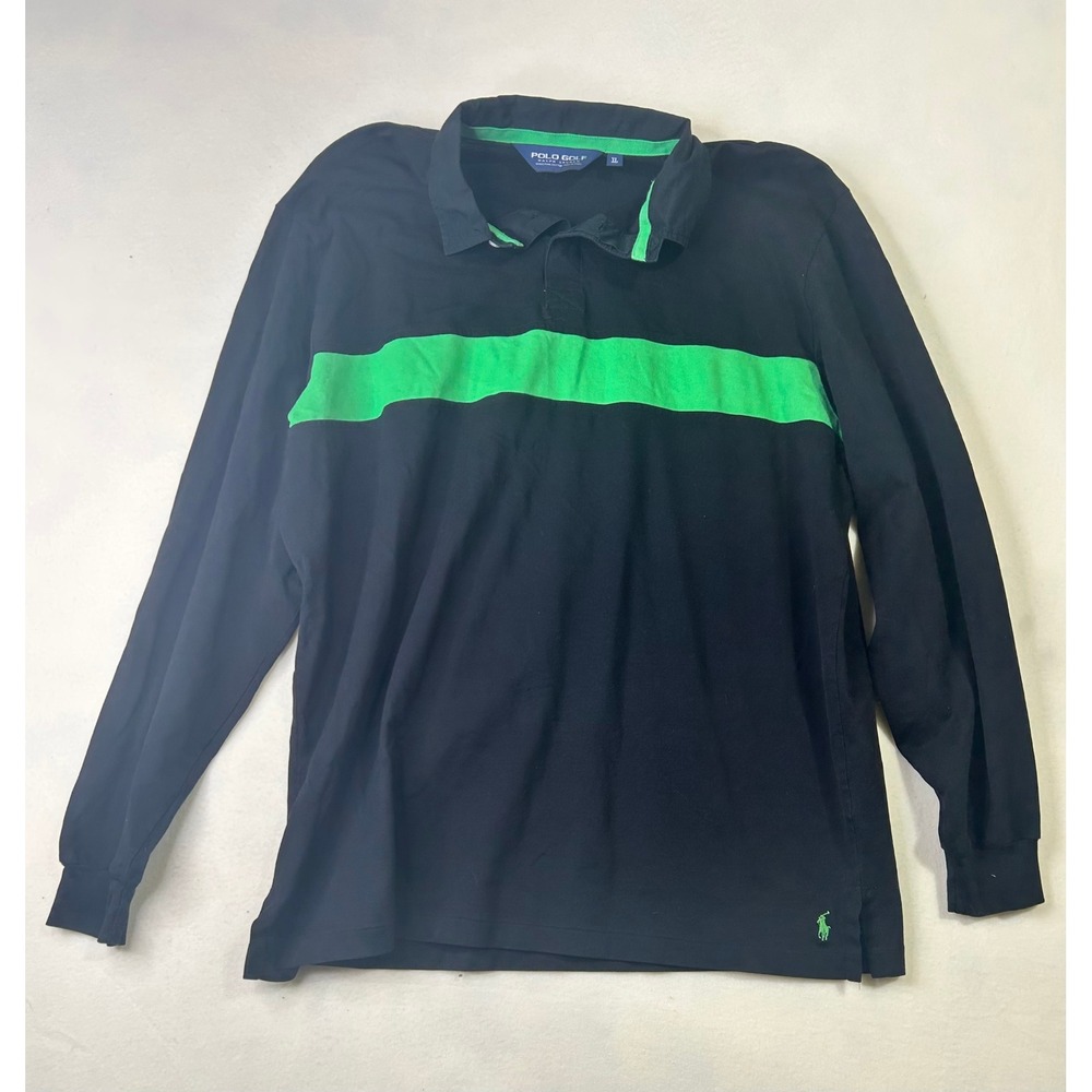 Polo Golf Ralph Lauren Mens XL Pima Cotton Long Sleeve Shirt Black Green Stripe